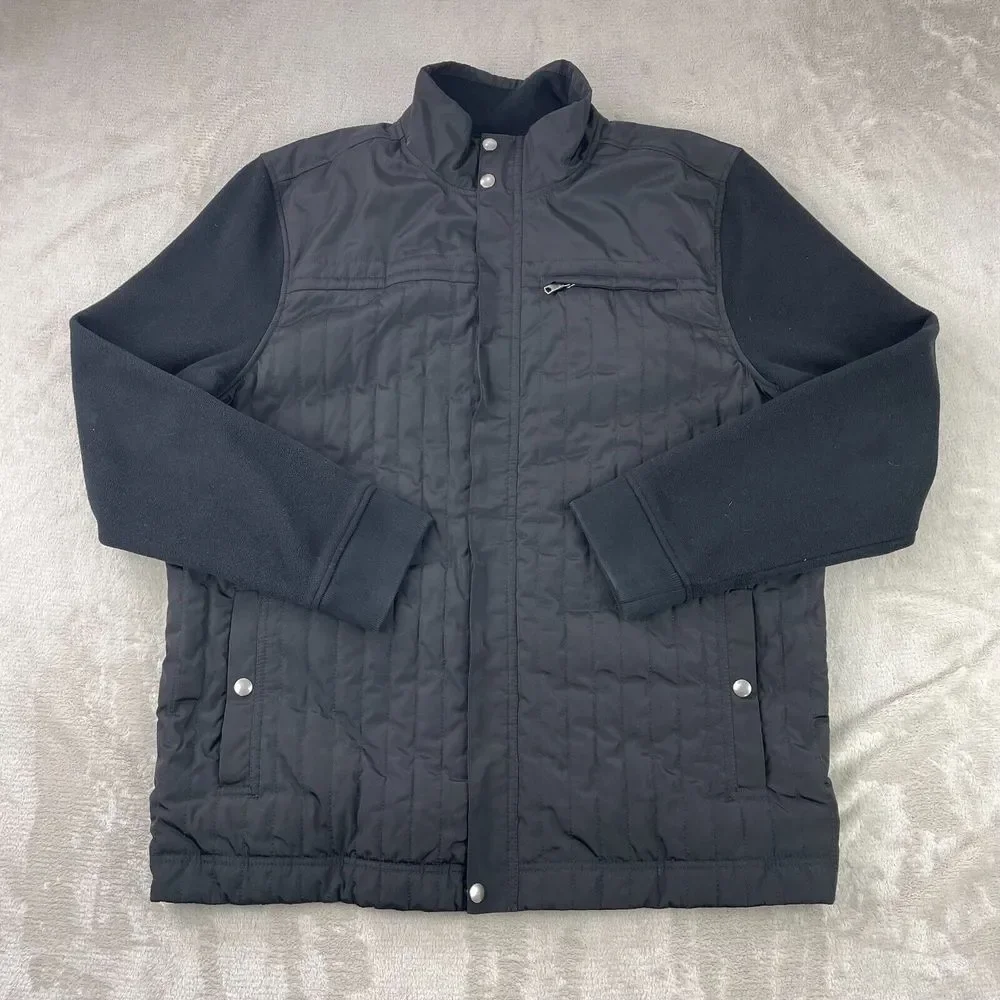 Banana Republic Jacket Men XL Black Full‎ Zip Quilted Mock Neck Long Sleeve